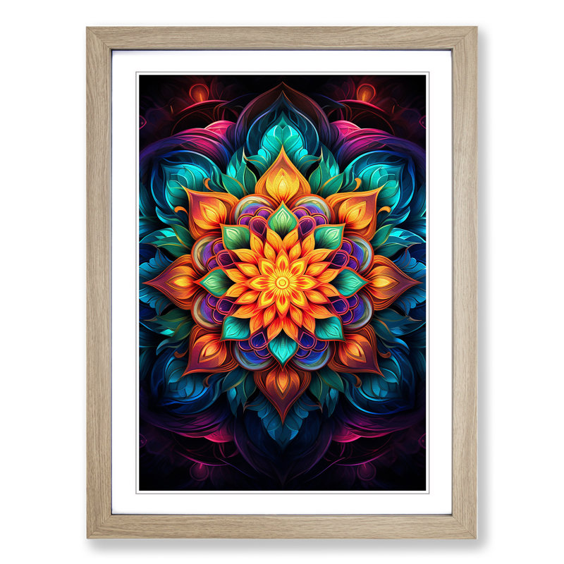 Mandala Digital No.3 - Single Picture Frame Print on Wood, 34cm H x 25cm W x 2cm D, Oak Framed