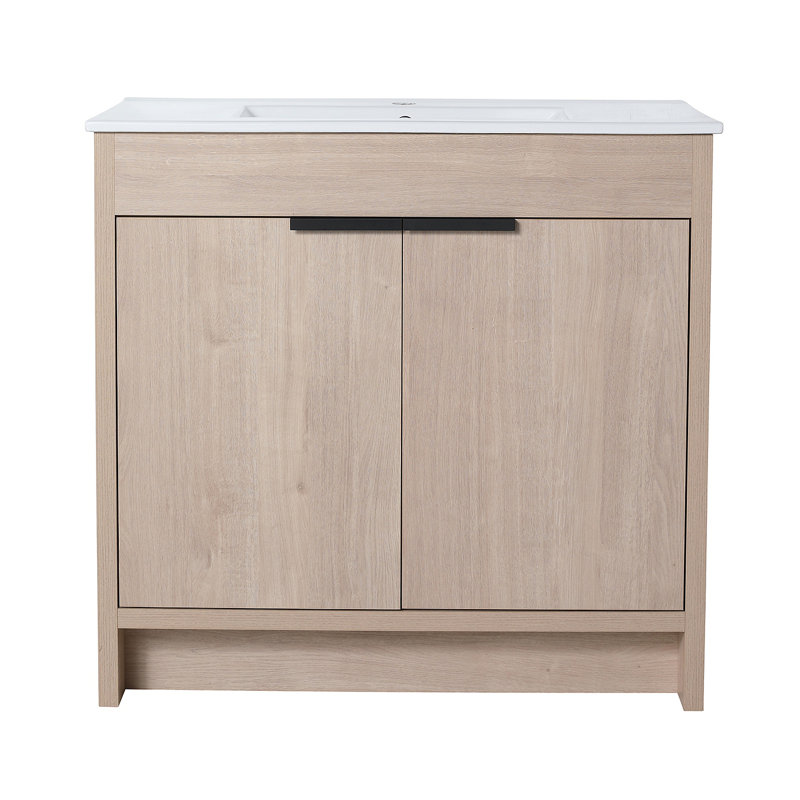 Meuble-lavabo de salle de bain autoportant 36 po et 2 portes d'armoire à fermeture en douceur ((KD-PACKING), seulement avec cabine-LPB02436PLO