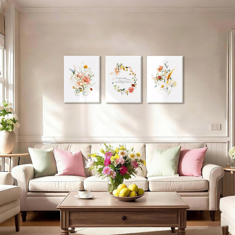 3 pièces de fleurs sauvages Art mural Boho aquarelle, peinture sur toile, botanique, fleur, papillon, art, impressions, citation inspirante, décoration murale pour le salon, chambre à coucher, chambre de fille, 12 x 16 pouces