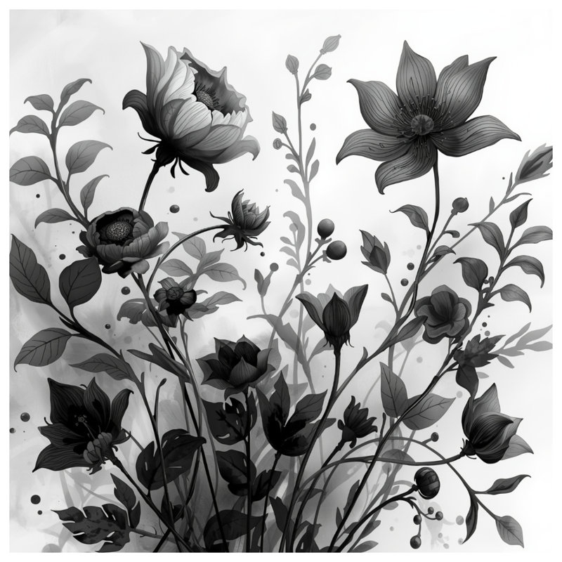Tapis de bain monochrome à motif botanique, L 24 po x L 17 po