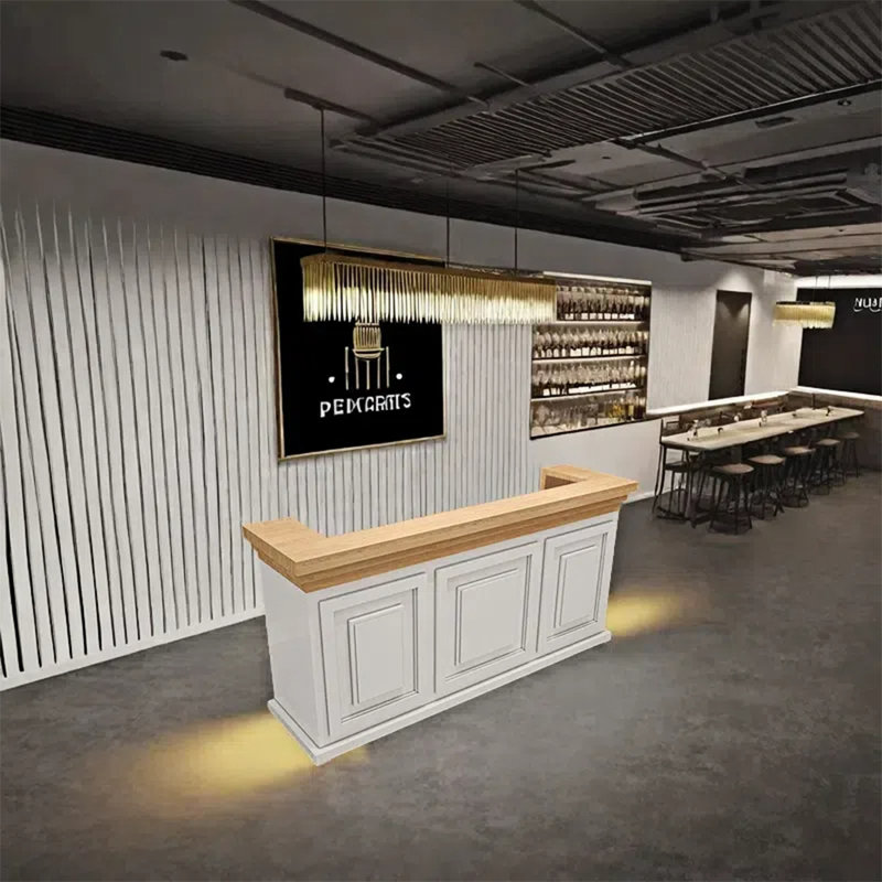 Comptoir de bar Retro Huron avec rangement et fonction de service, Blanc