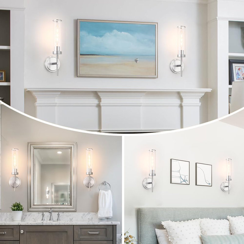 Modern Wall Sconces Set Of 2, Hardwired Vanity Light Fixtures With Opal White Glass, Wall Mount Lighting For Bathroom, Living Room, Bedroom, And Hallway