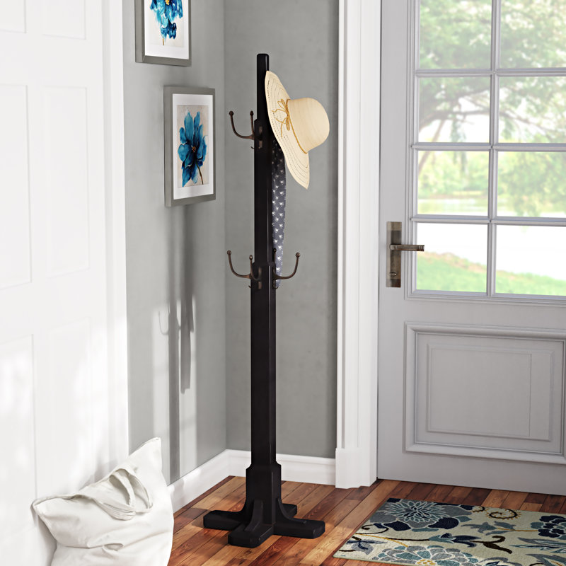Anaja Solid Wood Freestanding 8 - Hook Coat Rack, Black Licorice