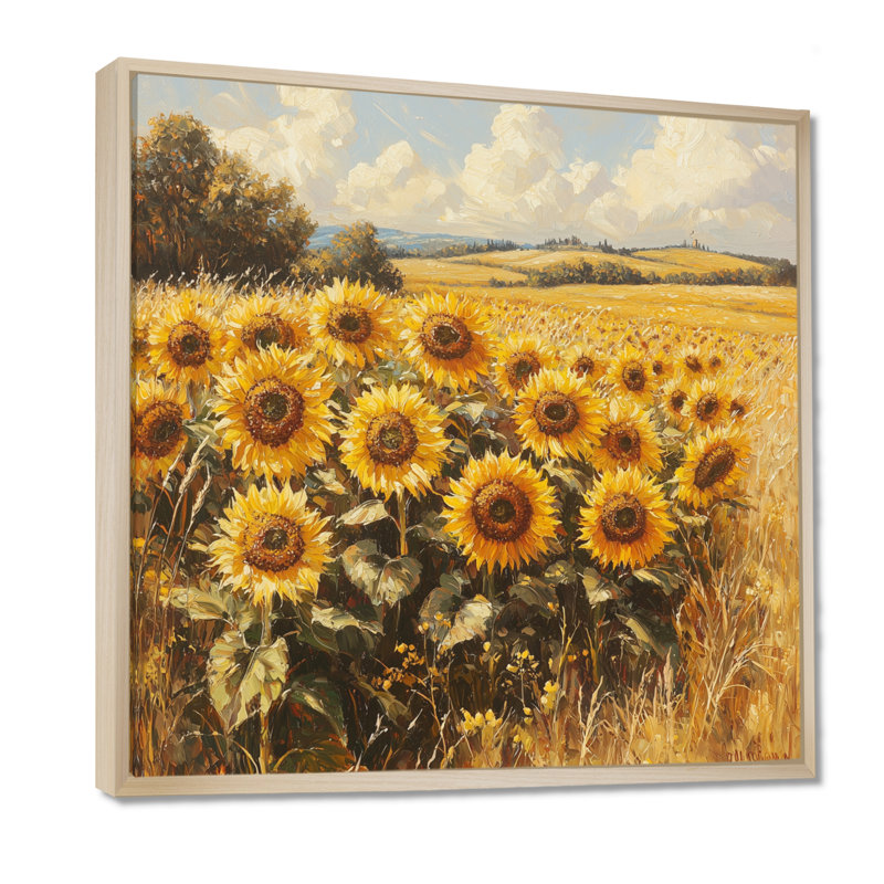 Art mural sur toile, "Tournesols de Donaugh", H 30 po x l 30 po, Impression encadrée flottante, Crème, crème