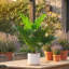 Ensemble de 2 fausses plantes Philodendron, bonsaï vert 17,7 po avec pot d'aspect marbre blanc avec taches noires, base en mousse de ciment, plantes artificielles décoratives d'intérieur