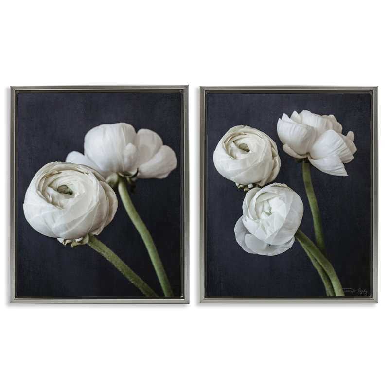 Ensemble de 2 toiles flottantes simples avec pivoines noires et blanches par Jennifer Rigsby, H 21 po x l 17 po