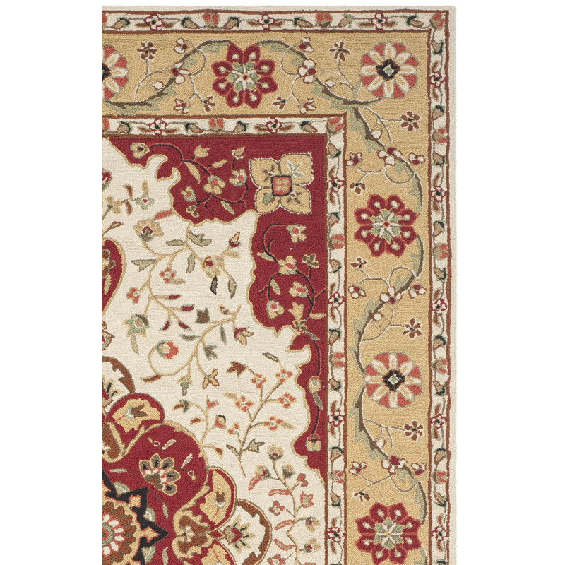 Tapis d'intérieur / extérieur orange / rouge crocheté à la main à motif floral Bryonhall, Rectangle 4 pi x 6 pi