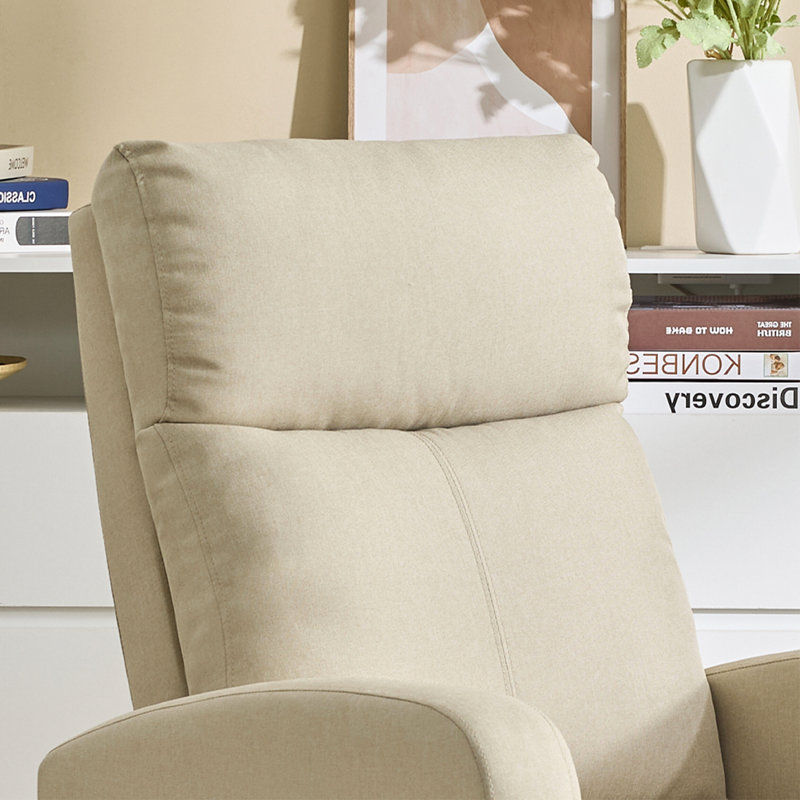 27" Wide Upholstered Manual Push Back Recliner With Side Pocket (Set Of 2), Beige Linen Blend