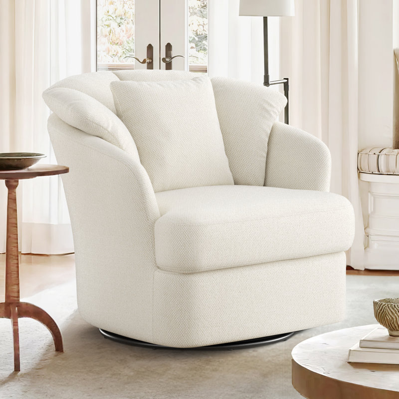 Fauteuil demi-tonneau pivotant rembourré Lakitia Rowena , Beige