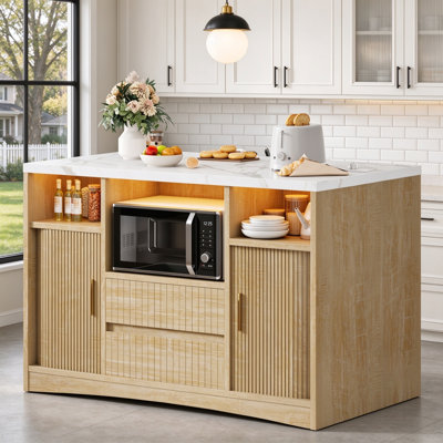Îlot de cuisine 47,2 po avec rangement, prise de courant et lumières DEL