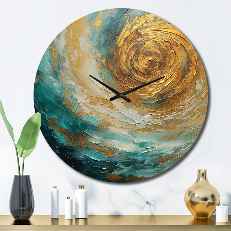 Horloge murale spirales abstraites Golden Ocean, Grand