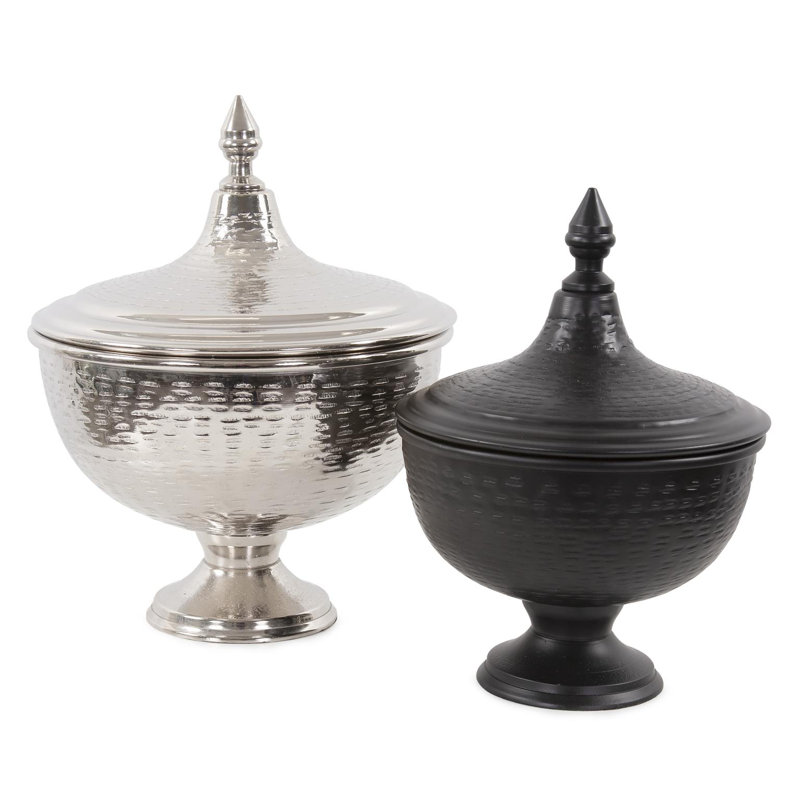 Bhavina Handmade Aluminum Decorative Urns & Jars, Black, 11" H x 8.25" W x 8.25" D