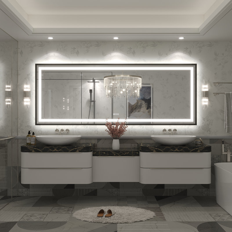 Miroir de salle de bain Molly Framelss, 84 po x 32 po, Noir