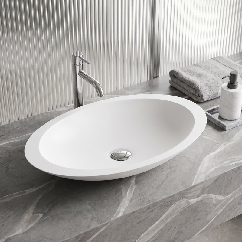 Lavabo de salle de bain ovale fait à la main blanc mat L 23 po x l 14 po x H 4 po Wisteria