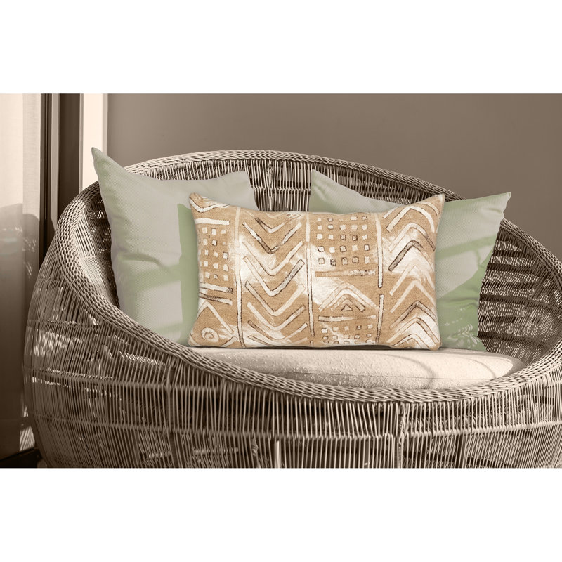 Geometric Outdoor Reversible Throw Pillow, Biscotti