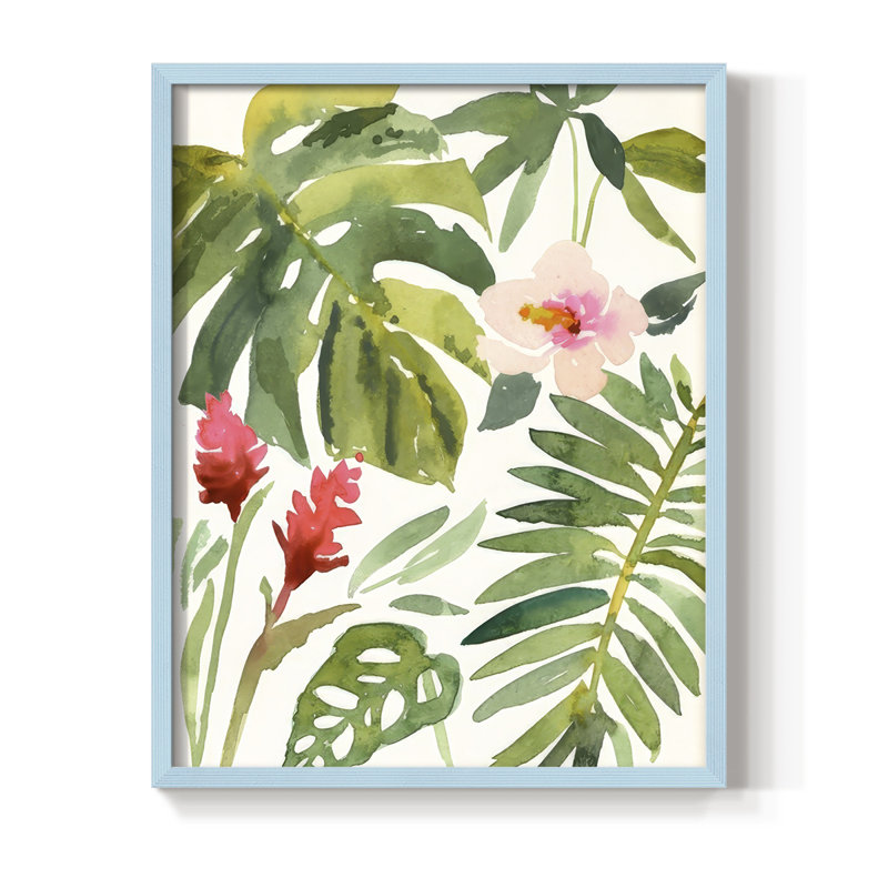 Tropical Farrago I, reproduction encadrée - bois massif, H 11 po x l 9 po, Bleu