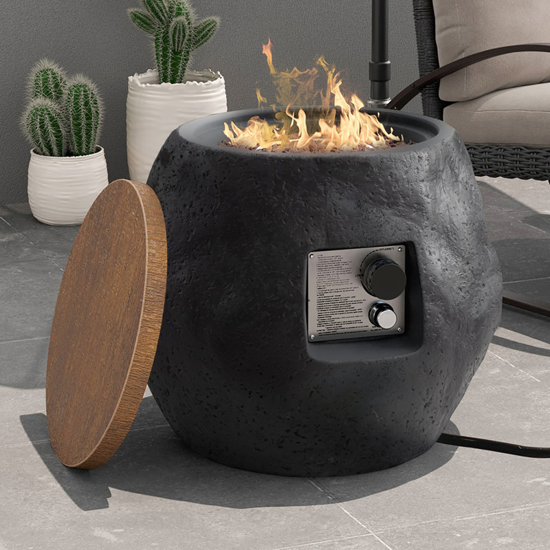 Christiene Round Propane Fire Pit Table, Black