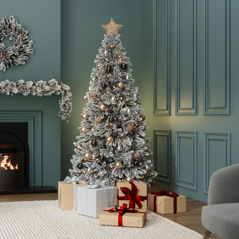 Luxury Pre-lit Faux Hinged Snowy Christmas Tree, 6 ft