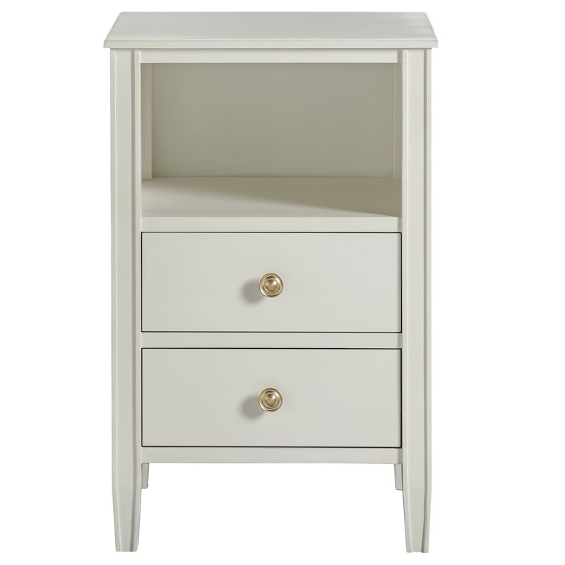 Table de chevet avec 2 tiroirs de rangement, Blanc antique