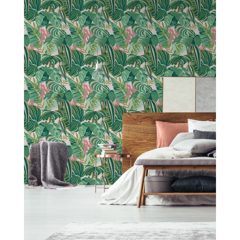Palm Springs Floral Wallpaper Roll, Green/Pink