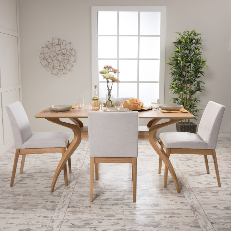 Dashone 4 - Person Four Leg Dining Set, Natural Oak, Light Beige