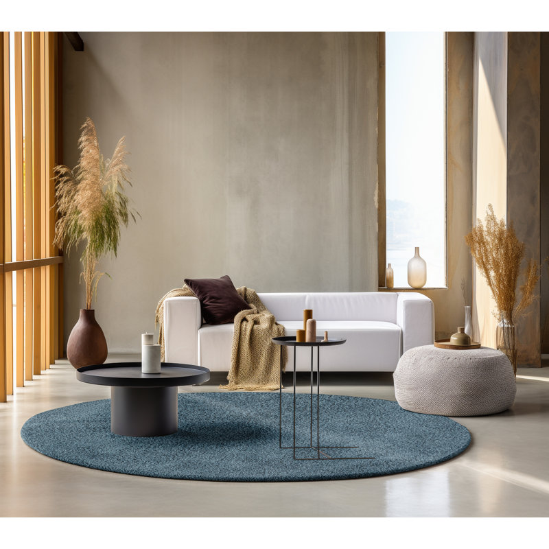 Solid Colour Machine Woven Teal Area Rug, Round 140cm