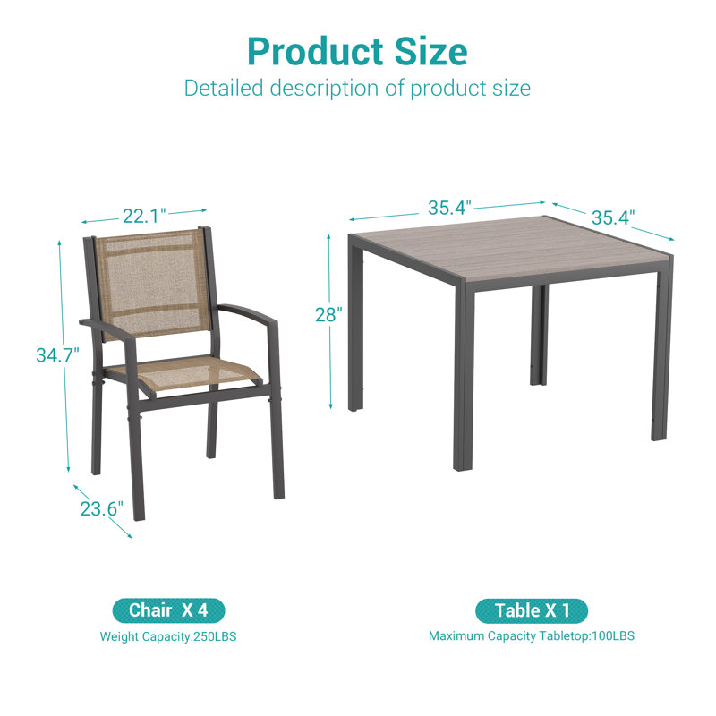 Ensemble de 5 chaises d'extérieur PVC-coated polyester, Taupe / brun
