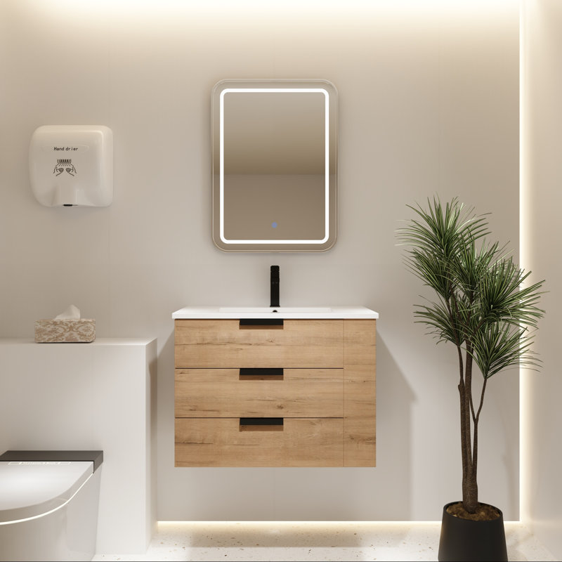 Meuble-lavabo moderne avec tiroir à fermeture en douceur et tablette latérale, Oui