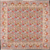 Antique Late 19th Century English Floral Needlepoint Square Rug