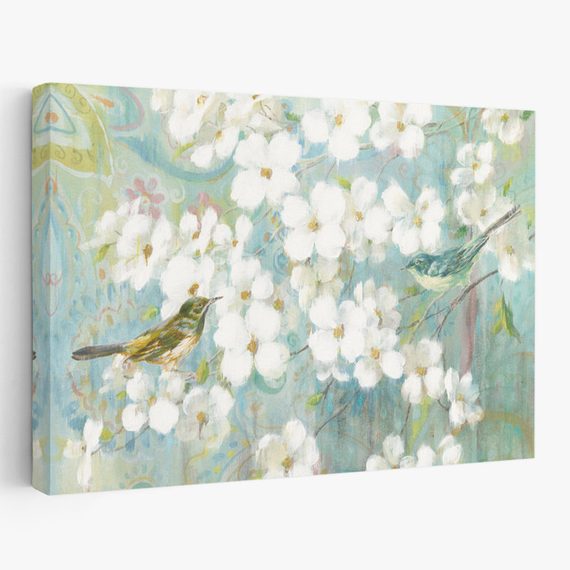 Art animalier et oiseau, rêve de printemps II, bleu sarcelle, H 32 po x l 48 po