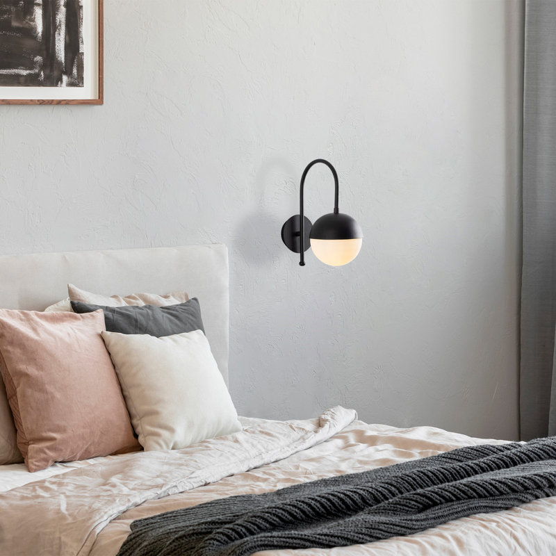 Scandinavian Wall Lamp, Black & Fume, 11.8 x 9.8 x 11.8 inches | Durable Metal Body, Glass Cap | E27 Socket, Max 40W | IP20 Rated | Modern Minimalist Design for Living Room, Bedroom, or Office Decor