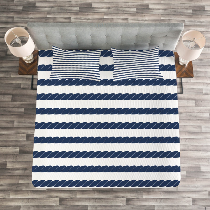 Adolph White/Blue Microfibre Bedspread Set, 220 x 264 cm
