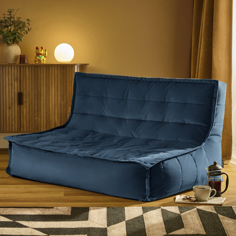 icon Kota  Velvet Sofa Bean Bag, Ink Blue, Navy