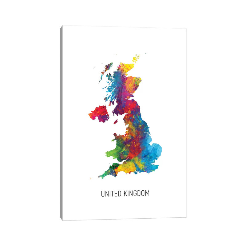 United Kingdom Map by Michael Tompsett - 1 Piece Wrapped Canvas Wall Art, 101.6 cm H x 66.04 cm W x 3.175 cm D