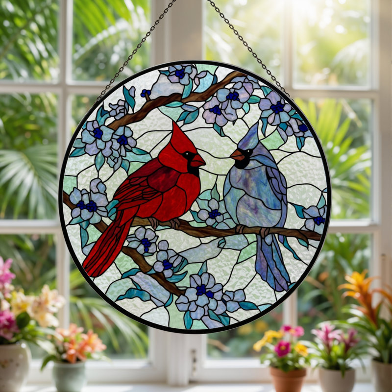 Panneau de vitrail 12 "H Cardinal Flowers, H 12 po x l 12 po