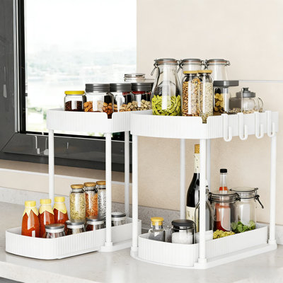 Ensemble de 2 organisateurs d'armoire coulissants, tiroirs de rangement polyvalents sous l'évier avec structure en métal durable, organisateur de salle de bain et de cuisine peu encombrant
