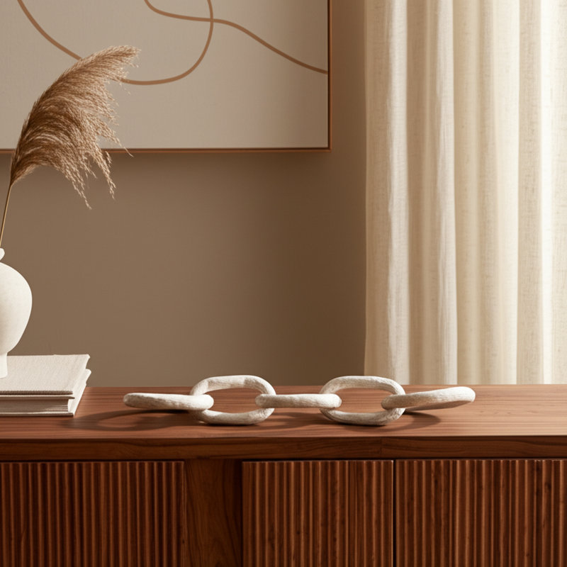 Objets décoratifs Poterie Ecomix sculpturale enchaînée à forme de chaîne Bureau Chambre à coucher Salon Décontracté Maison Tendance Décoration Pièce décorative - 1 po blanc