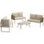 5-6 Seat Modular Outdoor Sofa Set With Wood-Look Glass Table & Rope