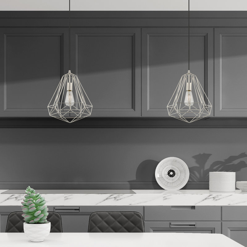 Luminaire suspendu géométrique à 1 lumière Lindgren, Nickel brossé