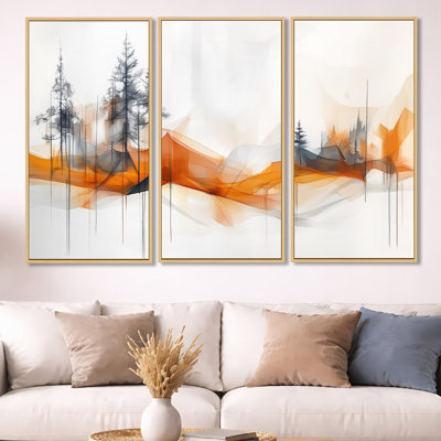 Orange et gris Nordic Smoke Hills - ensemble de 3 reproductions d'art sur toile encadrées