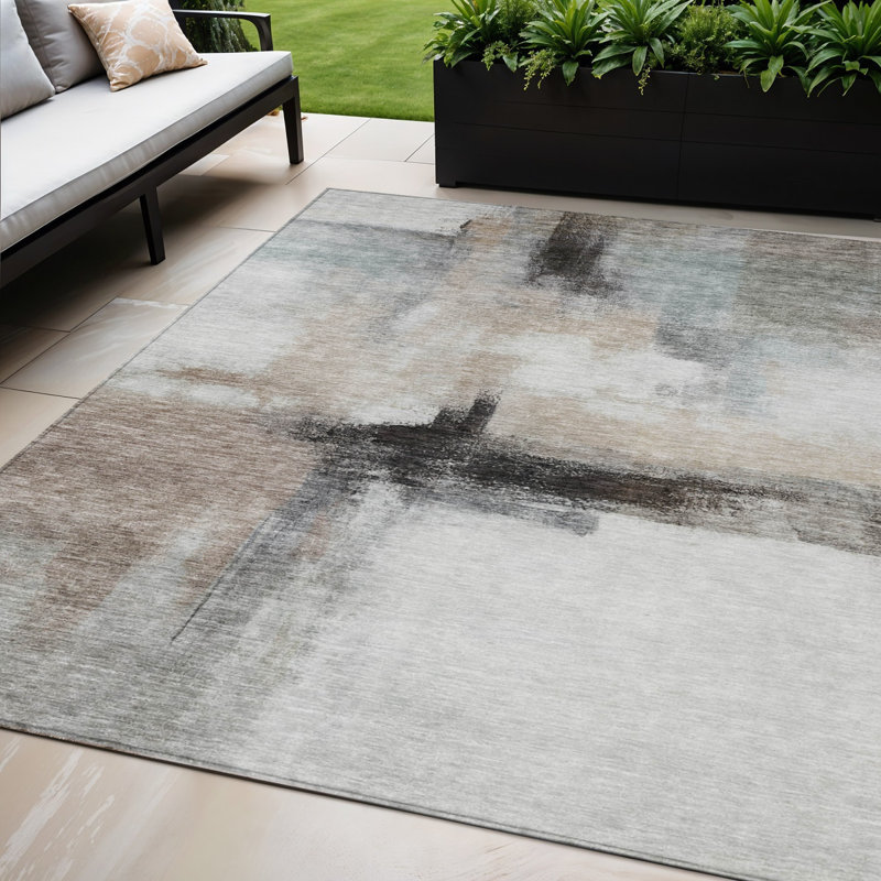 Tapis intérieur lavable abstrait noir et gris 5 pi x 8 pi