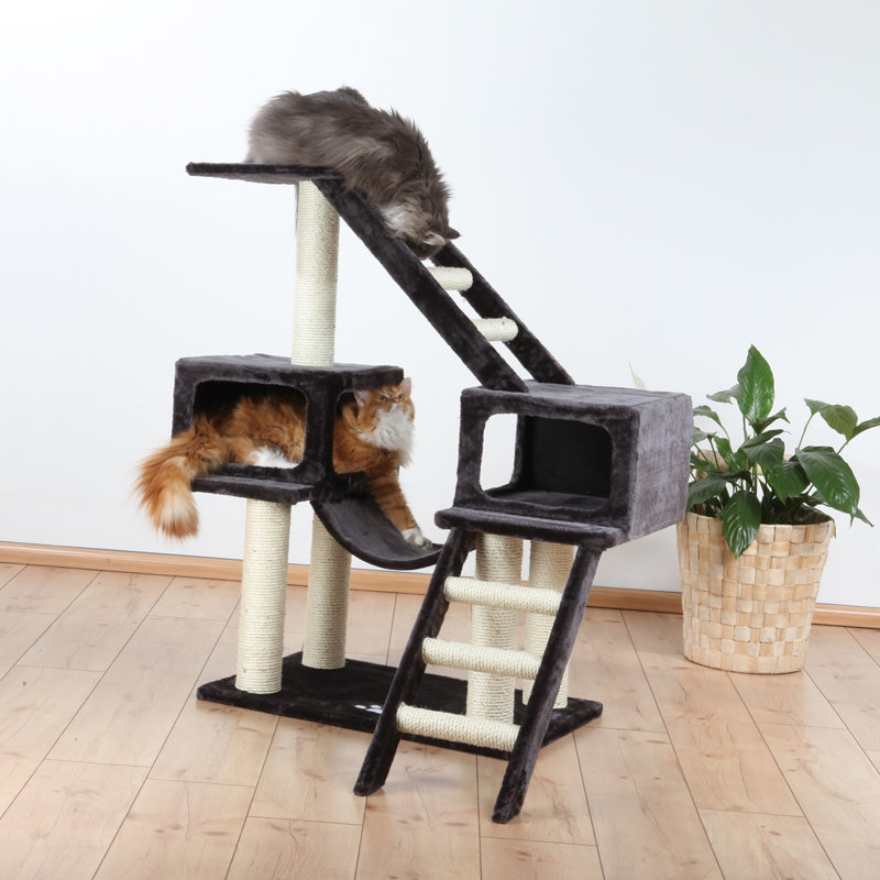 Dark Gray Sisal 3-Level Cat Tree with Condos and Ladders