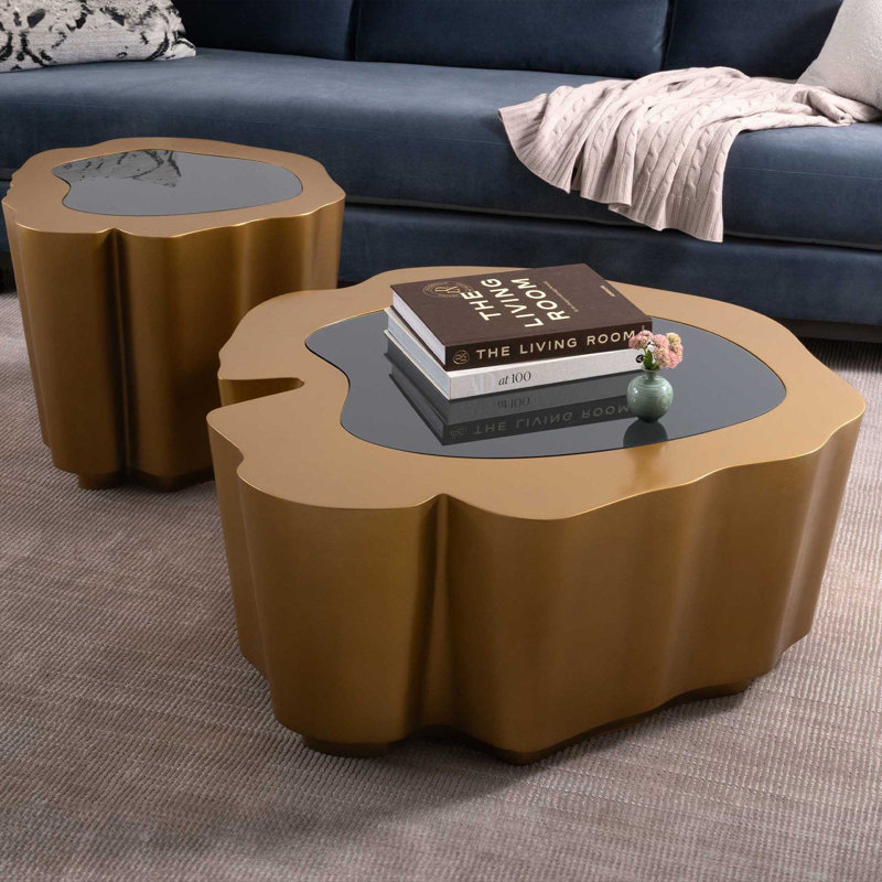 Amorphous Cocktail Table W/Glass Top, Bronze