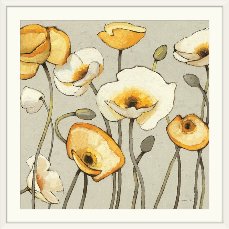 Floral gris «Jaune Gris III» par Shirley Novak, reproduction d'art, H 35 po x l 35 po x P 1,5 po, Toile