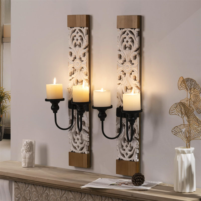 2 Piece Wood Wall Bath Sconce Set