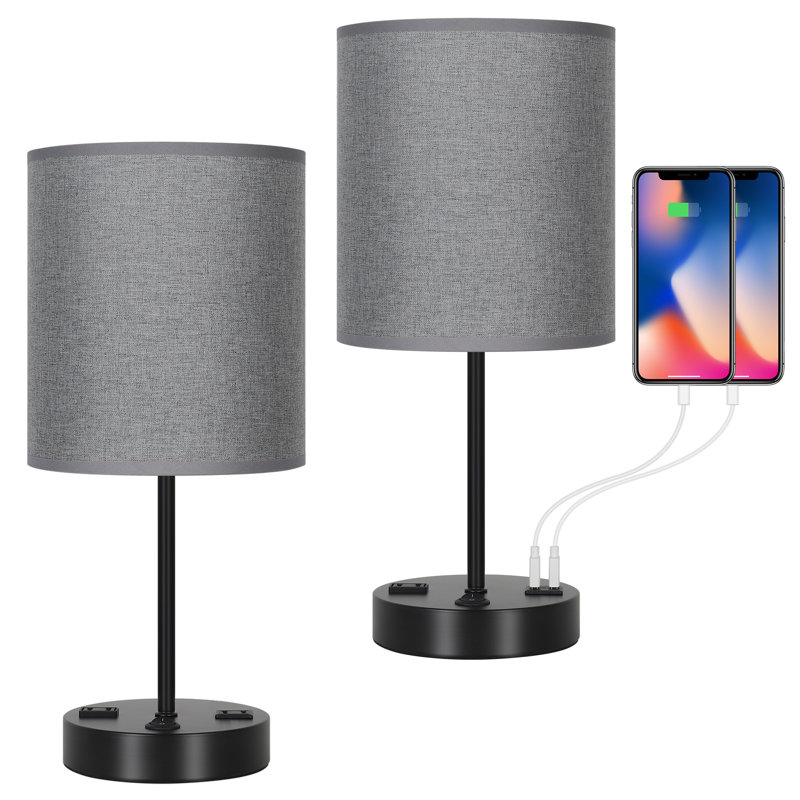 Paquet de 2 lumières de table de chevet avec port de charge USB et prise CA pour chambre à coucher - gris
