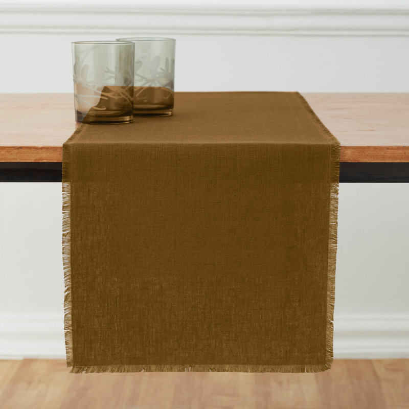 Fringe - 100% Pure Linen Table Runner, 72" x 14" Rectangle, Toffee