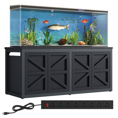 180-200 Gallon Fish Tank Stand with Built-in Power Outlet, 3500 LBS Heavy Duty Aquarium Stand with Cabinet Storage & Soft-Close Doors for Sump Filter, 71.6" L x 23.6" W, Black