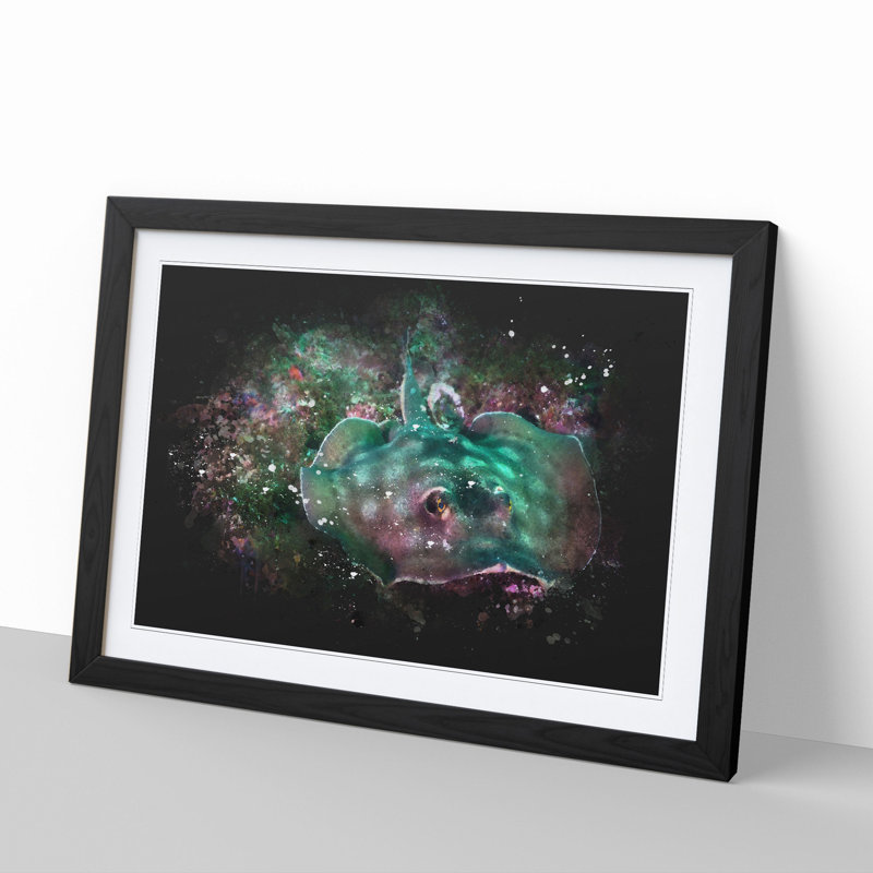 Sting Ray Paint Splash - Picture Frame Graphic Art, 36cm H x 48cm W x 2cm D, Black