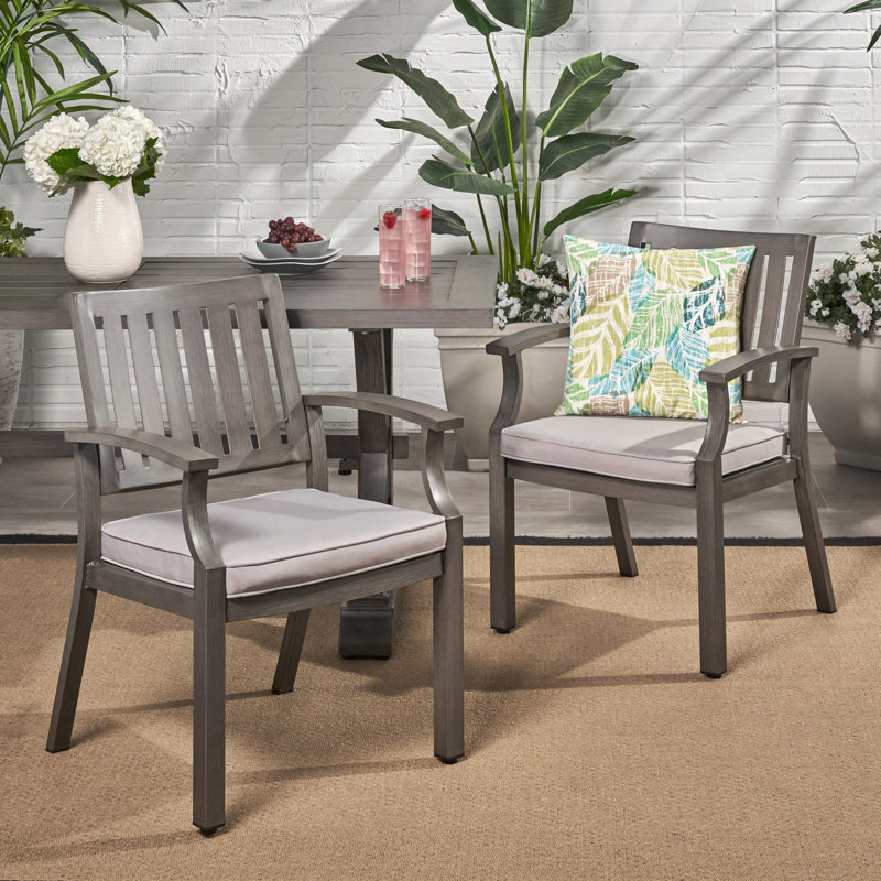 Chaise de salle à manger d'extérieur moderne en aluminium avec coussin (ensemble de 2)